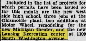 Lansing Recreation Center - Jul 29 1941 Article